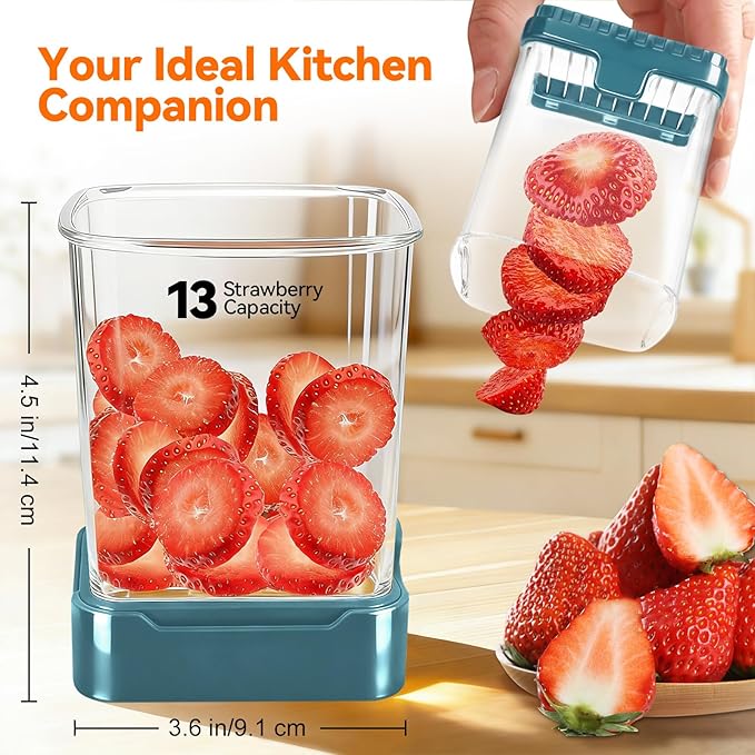 3-in-1 Strawberry Banana & Egg Slicer Cup | Detachable Fruit Cutter with Push Plate for Effortlessly Safe Slicing | Quick Meal Prep & Snacks Kitchen Gadget (Blackish green)