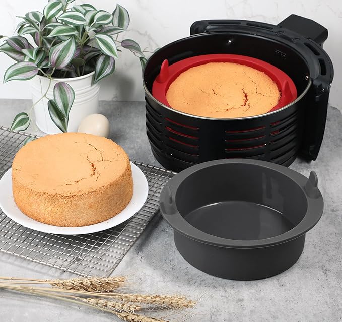 Webake 7 Inch Air Fryer Round Cake Pans for Baking, Nonstick Silicone Air Fryer Baking Pan Wih Handle, BPA Free Set of 2