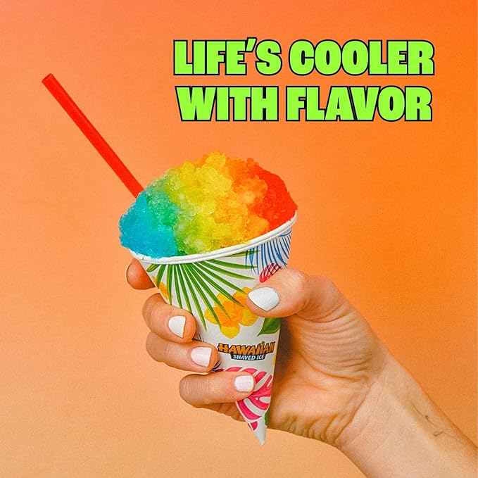 Hawaiian Shaved Ice S700 Kid-Friendly Snow Cone Machine Kit with 3-16oz. Syrup Flavors: Cherry, Grape, and Blue Raspberry, Plus 25 Snow Cone Cups, 25 Spoon Straws, and 3 Black Bottle Pourers