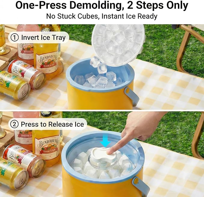 【2-in-1 Ice Bucket】Ice Bucket with Lid and Ice Tray, 40 Ice Cubes Total,Clear Ice Cube Maker with Sealed Lid for Freezer, Kit Includes 2-Piece Silicone Plastic Ice Tray, 1 Ice Scoop