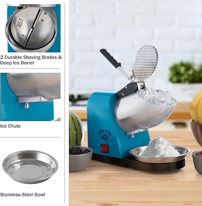 Snow Cone Machine - Ice Shaver with Powerful 170W Motor - Easy to Use Countertop Crushed Ice Maker by Great Northern Popcorn (Blue)