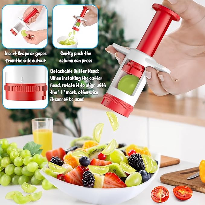 Grapes Cutter for Toddlers, Fruit & Veggie Cutter for Kids Grape Slicer Kitchen Tool, Perfect for Fruit Salads, Snacks, and Cake Decorations-Red Container-Red CrossBlade