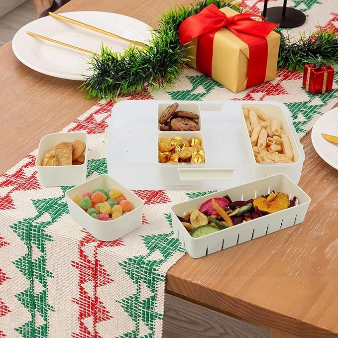 Snack Box Container, Dishwasher Safe Fruit Snackle Containers, 2 Pack Divided Serving Tray with Lid for Veggie, Candy, Snackle Charcuterie Boxes for Kids, Adults Travel, and Picnic