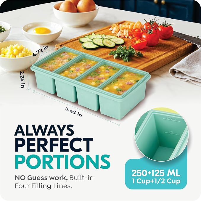 Silicone Soup Freezer Molds with Lids, 2 Cup & 1 Cup Combo, Soup Container Style Ice Cube Trays, Reinforced Steel Rims, For Freezing Broth, Meal Prep and other dishes, Dishwasher & Oven Safe - 2 Pack