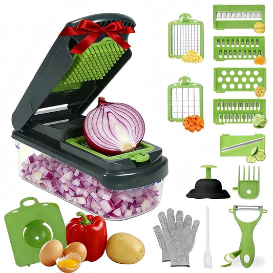 Mandoline Slicer for Kitchen, Vegetable Chopper & Dicer, Professional Food Slicer with Stainless Steel Blades, Safe Veggie Chopper for Onion Potato Carrot Fruit, Easy to Clean