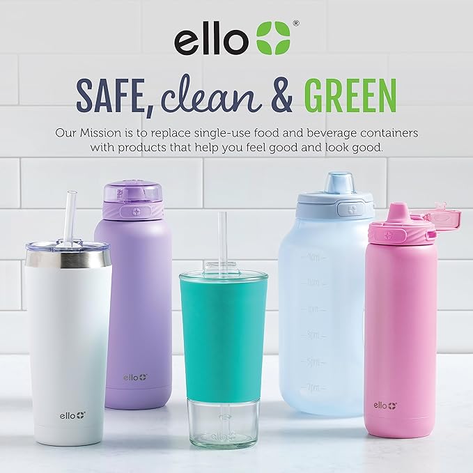 Ello Devon 18oz Glass Tumbler with Straw, Friction Fit Bamboo Wood Lid and Silicone Sleeve | Perfect for Iced Coffee, Tea, and Smoothies