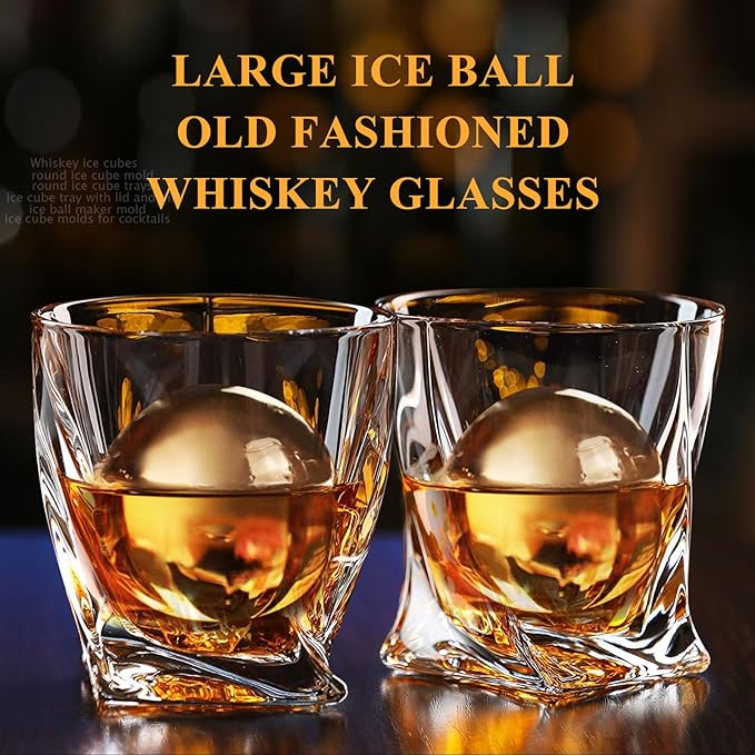 AIBIRUIWhiskey Ice Cubes Mold,2 x 8 PCS x 1.8 inch Whiskey Ice Cubes,Circle Ice Cube Tray with Lid and Bin,Sphere Ice Ball Maker Mold,Round Ice Cube Mold for Cocktails