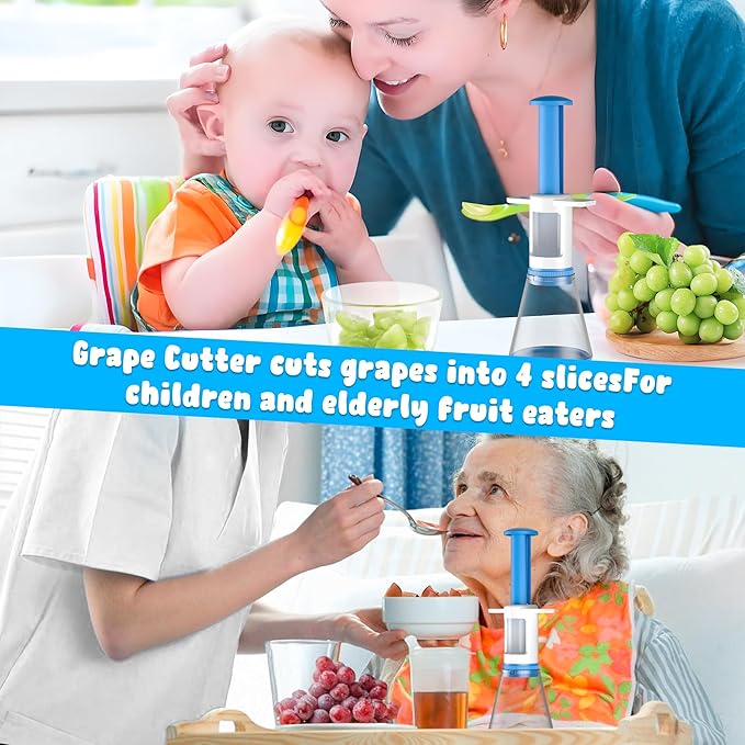 Grapes Cutter for Toddlers, Fruit & Veggie Cutter for Kids Grape Slicer Kitchen Tool, Perfect for Fruit Salads, Snacks, and Cake Decorations-Green Container-Blue Container