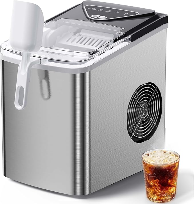 Silonn Countertop Ice Maker Machine, 9 Ice Cubes Ready in 6 Mins, 26 lbs/24 Hrs Portable Ice Maker with Basket & Scoop, 2 Ice Sizes, Self-Cleaning Compact Ice Machine for Home, Party, Office