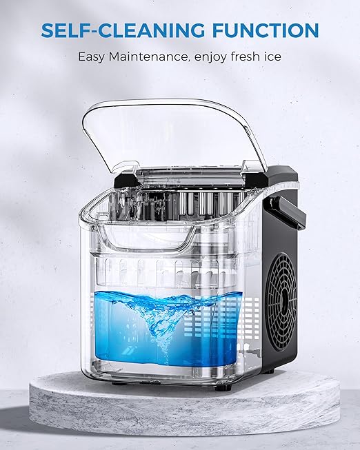 COWSAR Ice Maker Countertop, Portable Ice Machine with Self-Cleaning, 26.5 lbs/24Hrs, 8 Ice Cubes in 6 Mins, Ice Basket and Scoop, Ideal for Home, Kitchen, Bar, Camping