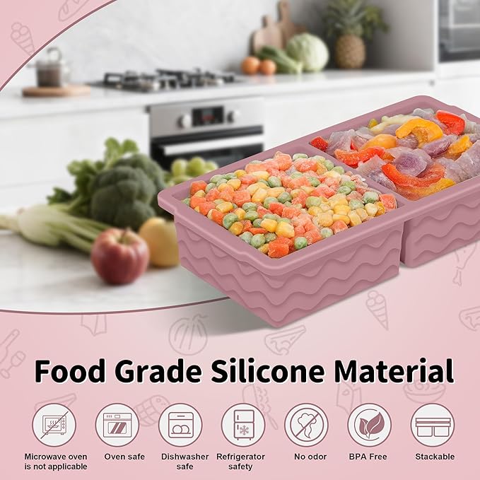 3-Pack Silicone Freezer Trays with Lid,2 Large 2-Cup(500ml)&4 Medium 1-Cup(125ml)&6 Small 1/2-Cup(75ml) Soup Freezer Container Molds,Ice Cube Tray For Meal Prep&Freezing Soup,Stews,Sauces