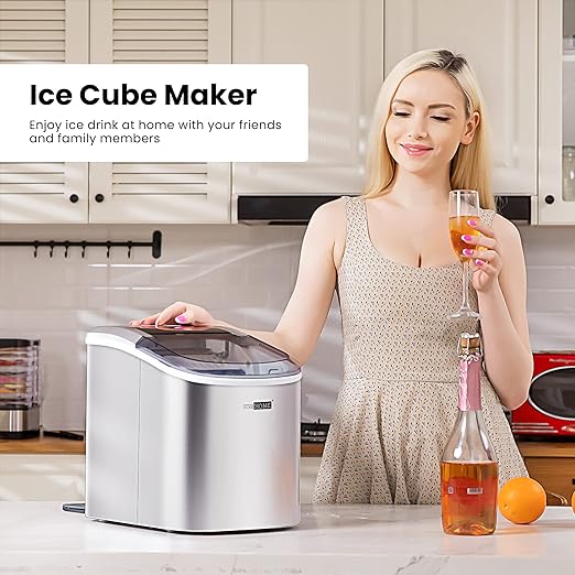 VIVOHOME Electric Portable Compact Countertop Automatic Ice Cube Maker Machine with Hand Scoop 10 Ice Bags and Self Cleaning Function 27lbs/Day Silver