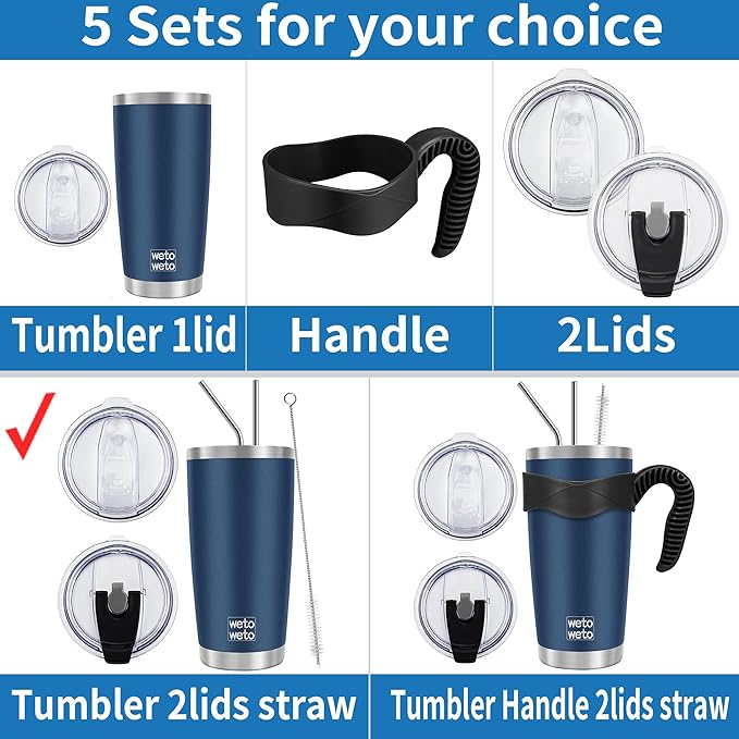 WETOWETO 20oz Insulated Stainless Steel Tumbler, Coffee Tumbler with 2 lids and 2 straws, Double Wall Vacuum Travel Coffee Mug, Powder Coated Leak-Proof Tumbler Cup (Green-Blue Gradient,1 Pack)