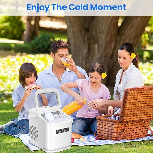 Countertop Ice Maker, Portable Ice Makers with Carry Handle, 26Lbs/24H, 2 Sizes of Ice Cubes, Small Ice Maker Machine Self-Cleaning with Basket and Scoop for Kitchen Home Bar, White