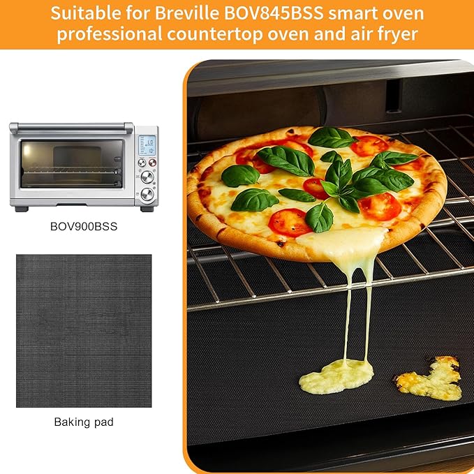 4 Packs Oven Liners for Bottom of Oven, 13.4"x10.8" Pre-Cut Rectangle Reusable Fiberglass Heat Resistant Non-Stick Mat Accessories for Breville BOV845BSS Smart Oven Pro Countertop Oven Air Fryer