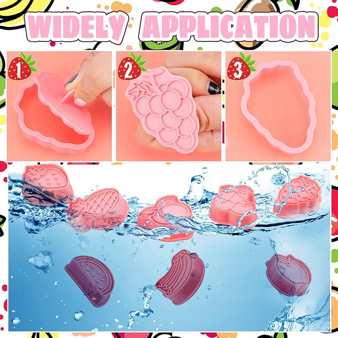 Rozer 8 Pcs Fruit Cookie Cutters with Plunger Stamps Set Christmas Fondant Cutter 3D Strawberry Apple Cherry Grape Banana Pineapple Watermelon Peach Biscuit Cookie Mold for DIY Funny Cake Baking