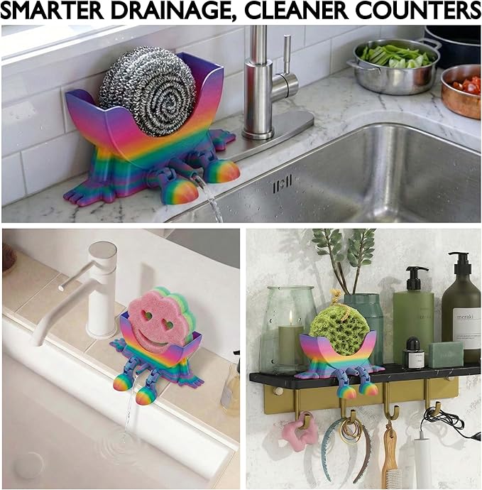 Cute Hanging Sponge Holder with Drainage & Legs, 3D Printed Funny Sink Stand for Round Sponges, Aesthetic Kitchen Sink Edge Organizer, Countertop Decor, Quick-Drying Storage Cleaning Gadget