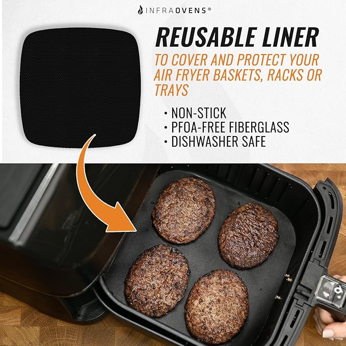 INFRAOVENS Air Fryer Reusable Liners for Ninja AF141 Air Fryer Pro 4-in-1 5qt, PowerXL Grill, AF181 Pro XL 6-in-1 6.5qt Accessories with Cooking Recipes, Non Disposable Replacement for Parchment Paper