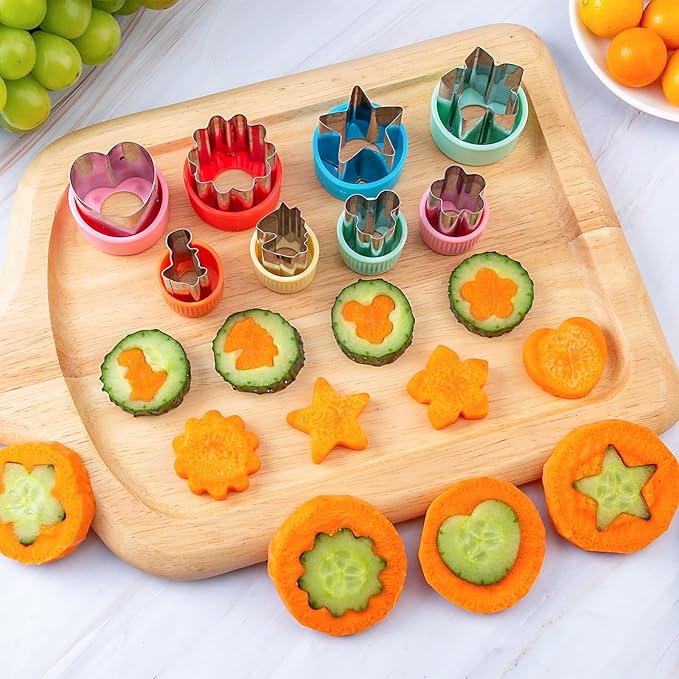 Sandwich Cutters for Kids Lunch 12 Pcs, Kimfead Cookie Cutters Set, Vegetable Fruit Cutters Shapes, Stainless Steel Biscuit Cutters, Dinosaur Mouse Heart Star