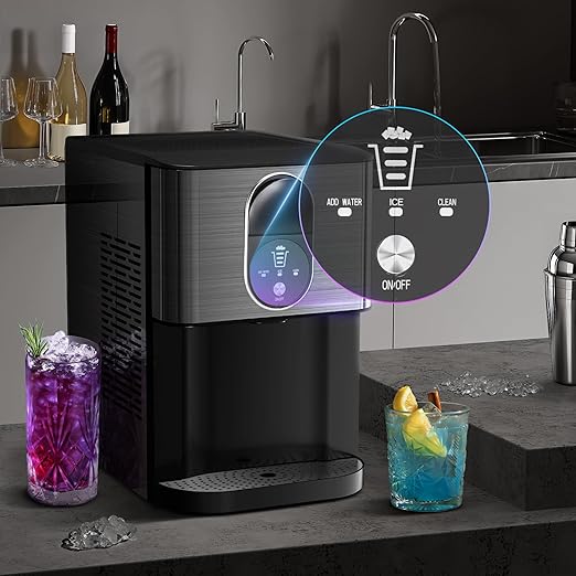 Kismile Countertop Nugget Ice Maker, 44lbs/24H Soft Chewable Pebble Ice Machine with Self-Cleaning and One-Click Operation, Compact Pellet Ice Maker for Home & Kitchen (Black)