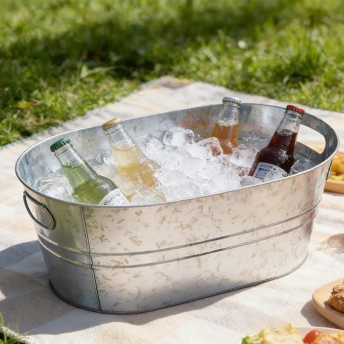6-Piece Ice Bucket Set with Plastic Scoops | Leak-Proof Large Ice Buckets for Parties, Bars, Outdoor Events | Chilling Containers for Wine, Champagne, Beer (Stainless Steel, Silver)