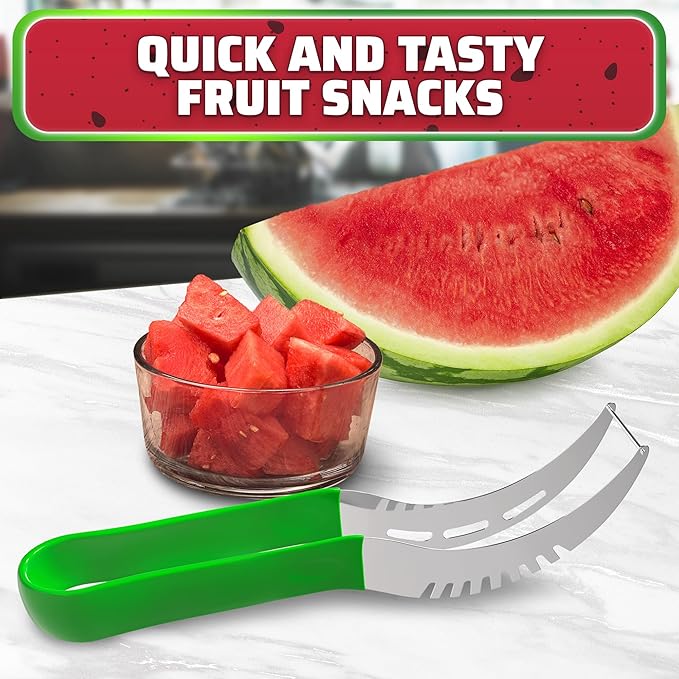 Watermelon Slicer Cutter Tool – Durable Stainless Steel Blade Watermelon Cutter with Ergonomic Handle | Slice or Cube Cantaloupe & Honeydew, Quick, Mess-Free Prep for Summer Snacks, Parties & BBQs