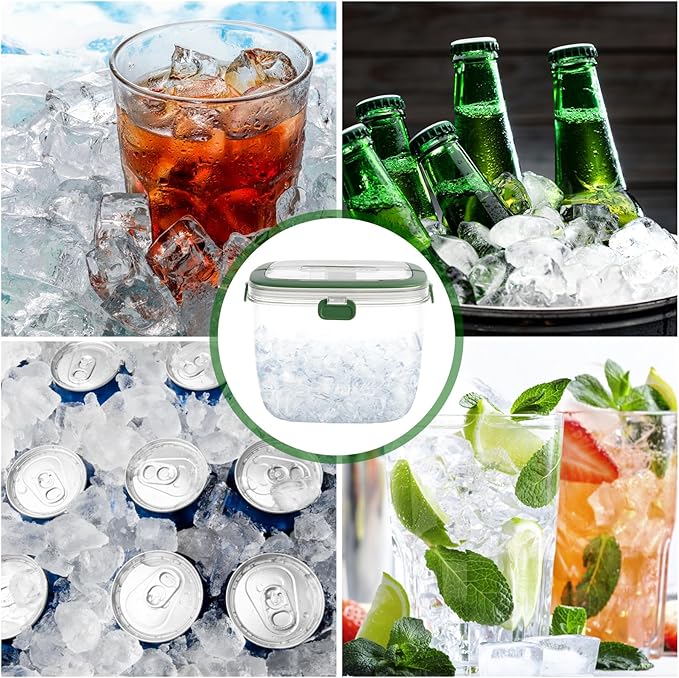 Ice Bucket with Lid and Tong Sealed,5L Ice Cube Bucket,Portable Ice Bucket Container Wine Bucket with Handle,Ice Storage Bin for Cocktail Freezer Bar Parties Barbeque Camping, Green