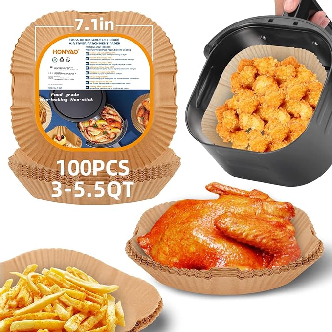 Air Fryer Paper Liners for 4 qt / 5 qt / 6 qt, Thickened Square Disposable Liner Compatible with Ninja/Chefman/Cosori/Instant Pot and other 4q-6qt Airfryer (8.3'' on Top)