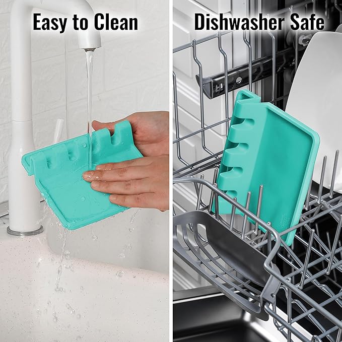 Zulay Kitchen Silicone Utensil Rest with Drip Pad for Multiple Utensils - BPA-Free, Heat-Resistant Spoon Rest & Spoon Holder for Stove Top - Kitchen Utensil Holder for Ladles & Tongs - Aqua