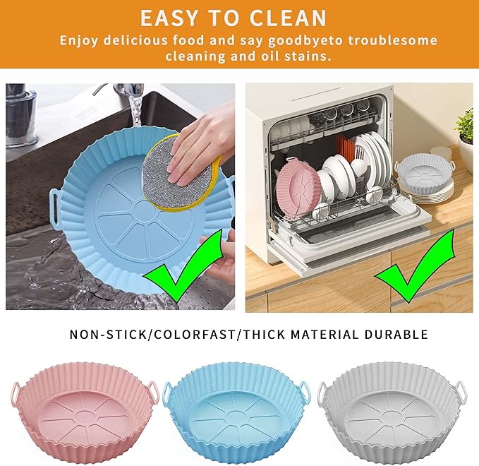 UOUYOO Air Fryer Silicone Pot,3 pack Air Fryer Silicone Liners Fits 3QT - 5QT Air Fryer,Reusable Replacement of Flammable Parchment Liner Paper Round Non Stick Air fryers Basket Oven Accessories