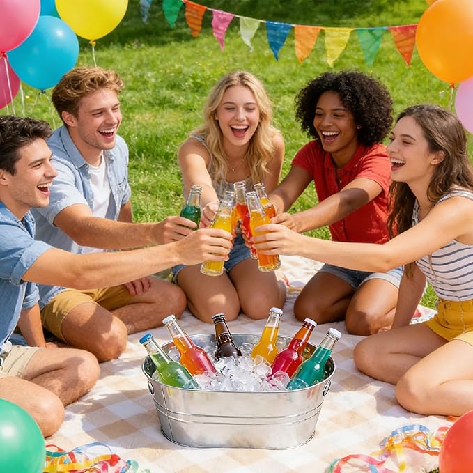 6-Piece Ice Bucket Set with Plastic Scoops | Leak-Proof Large Ice Buckets for Parties, Bars, Outdoor Events | Chilling Containers for Wine, Champagne, Beer (Stainless Steel, Silver)