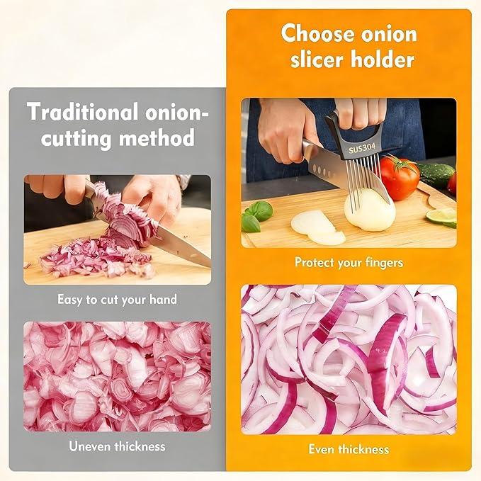 Stainless Steel Onion Holder & Slicer - Multi-Fruit Vegetable Fixing Tool with Sharp Prongs for Tomato, Lemon, Avocado - Safe Kitchen Gadget