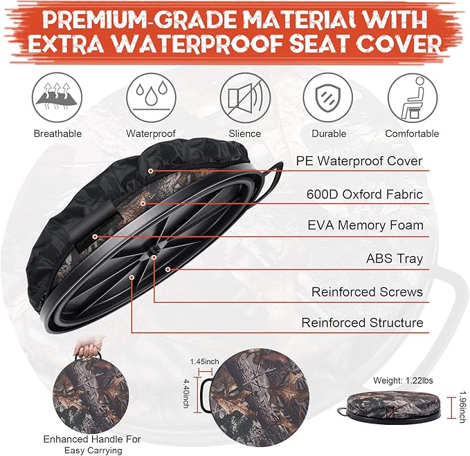WarBull 5 Gallon Bucket Seat, 360-Degree Swivel Seat Foam Cushion Bucket Seat Lid with Waterproof Cover for Dove Duck Hunting, Fishing, Baseball, Gardening and Camping