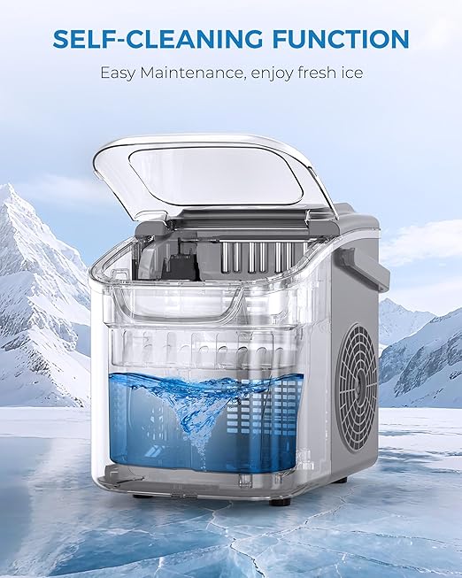 Electactic Ice Maker Countertop 26.5Lbs/24H 8 Bullet ICES in 6 Mins – Self Cleaning Portable Ice Maker for Home Use, Office & Party, with Ice Basket and Scoop