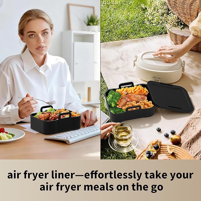 Air Fryer Silicone Liners Thickening Reusable with Lid for Ninja 10QT DZ550 DZ401 DZ302 SL401 Dual Air Fryers, 2 Pack Air Fryer Accessories for COSORI, Chefman, Instant 5-8QT Air Fryer Basket