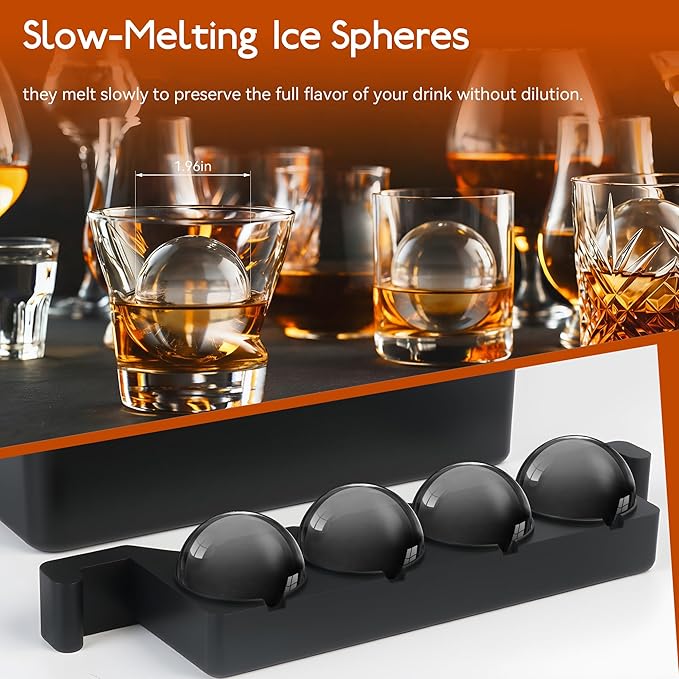 Clear Ice Ball Maker Mold 2 Inch Round Silicone Ice Molds 8 Large Ice Cubes Mold-Easy-to-Remove, Gift for Men Dad Boyfriend Who Have Everything
