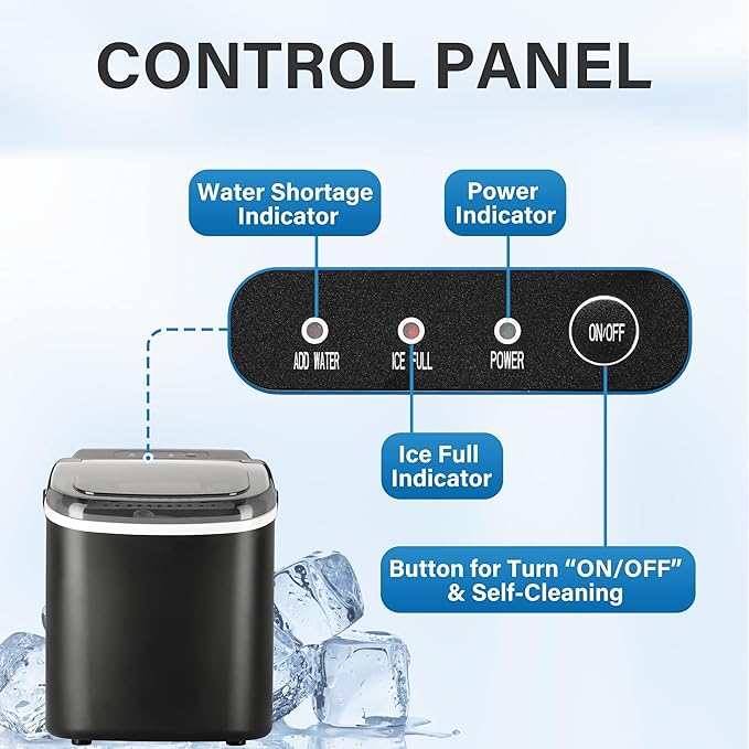 HealSmart Ice Maker for Countertop, 26lbs Ice/24Hrs, 9 Ice Cubes Ready in 6 Mins, Self-Cleaning Feature, Ice Spoon and Basket Included, for Home, Kitchen, Camping, Party, Black New