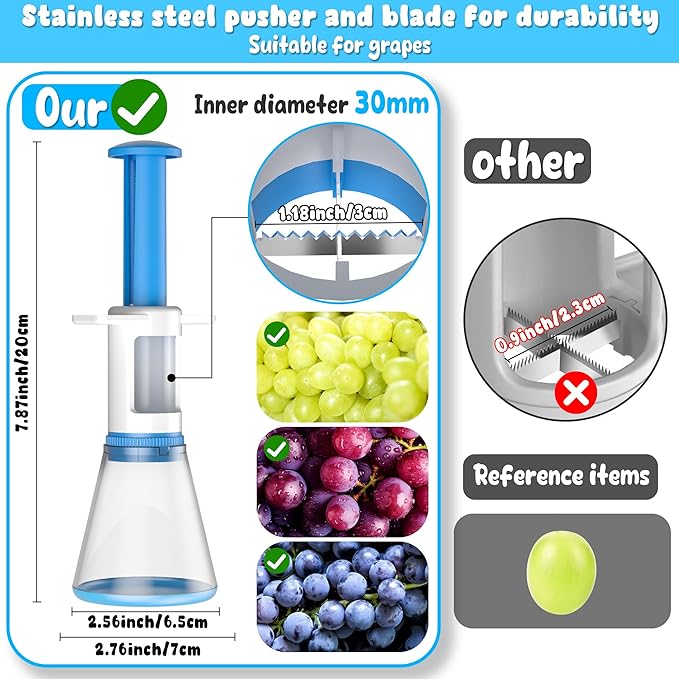 Grapes Cutter for Toddlers, Fruit & Veggie Cutter for Kids Grape Slicer Kitchen Tool, Perfect for Fruit Salads, Snacks, and Cake Decorations-Green Container-Blue Container