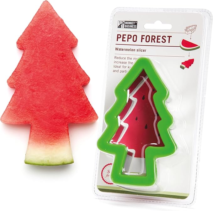 Monkey Business Pepo Watermelon Popsicle Cutter Mold, Stainless Steel Watermelon Slicer, Fun Forest Tree Shape Sandwich, and Cookie Cutter for Fruits