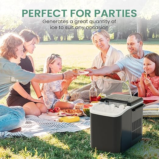 Ice Makers Countertop, Portable Ice Machine with Handle, 6 Mins 9 Bullet Ice Cubes with Basket and Scoop, 26lbs in 24Hrs, Auto-Cleaning, for Home, Kitchen, RV, Camping, Black