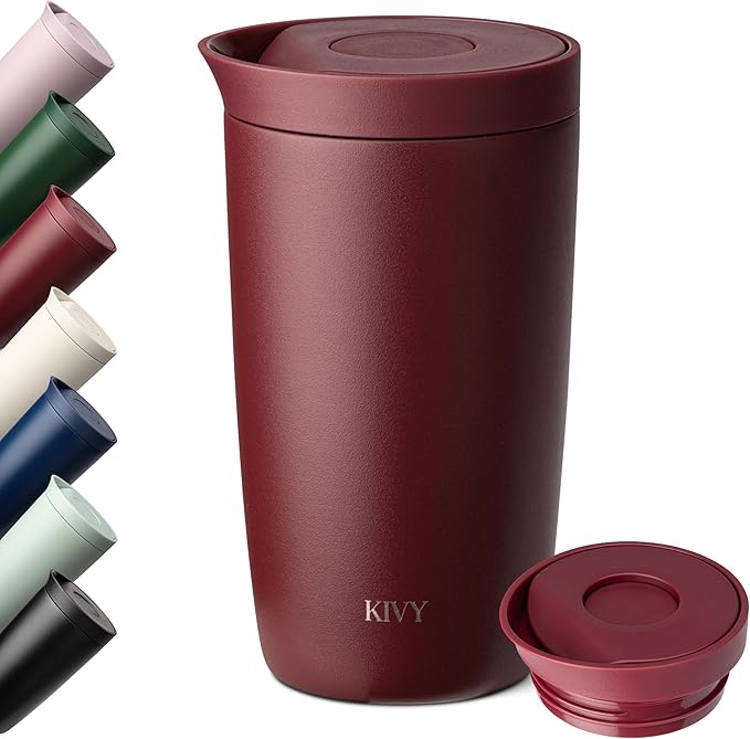 KIVY Travel Coffee Mug Tumbler [24h Cold | 6h Hot] Reusable Insulated Coffee Tumbler Stainless Steel - Spill Proof Coffee Travel Mug - Leakproof 12oz Insulated cup to go - Dishwasher Safe, BPA Free