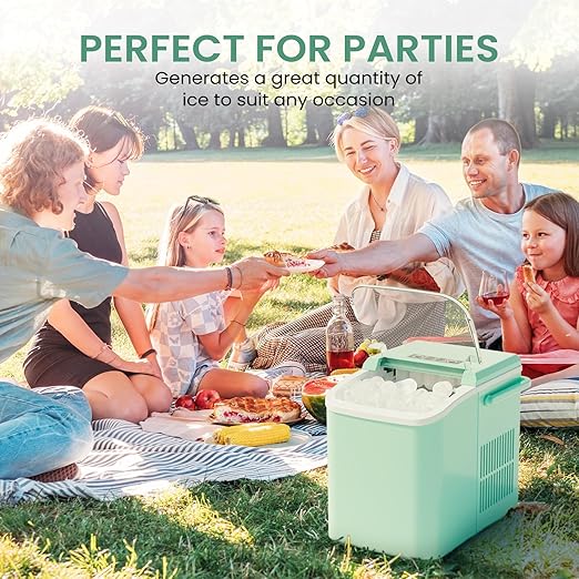 Ice Makers Countertop, Portable Ice Machine with Handle, 6 Mins 9 Bullet Ice Cubes with Basket and Scoop, 26lbs in 24Hrs, Auto-Cleaning, for Home, Kitchen, RV, Camping, Green