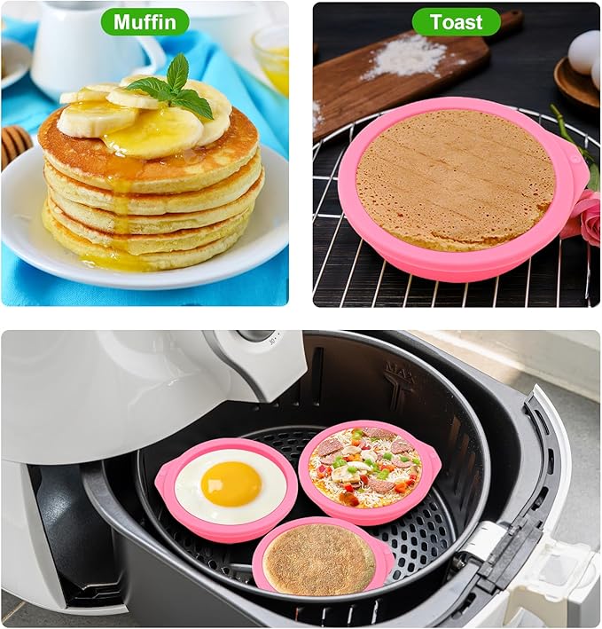 4 Pcs Air Fryer Egg Molds, Silicone Non-Stick Muffin & Toast Maker, Reusable Baking Cups Lids for Quick Cooking, Easy to Clean Air Fryer Accessories