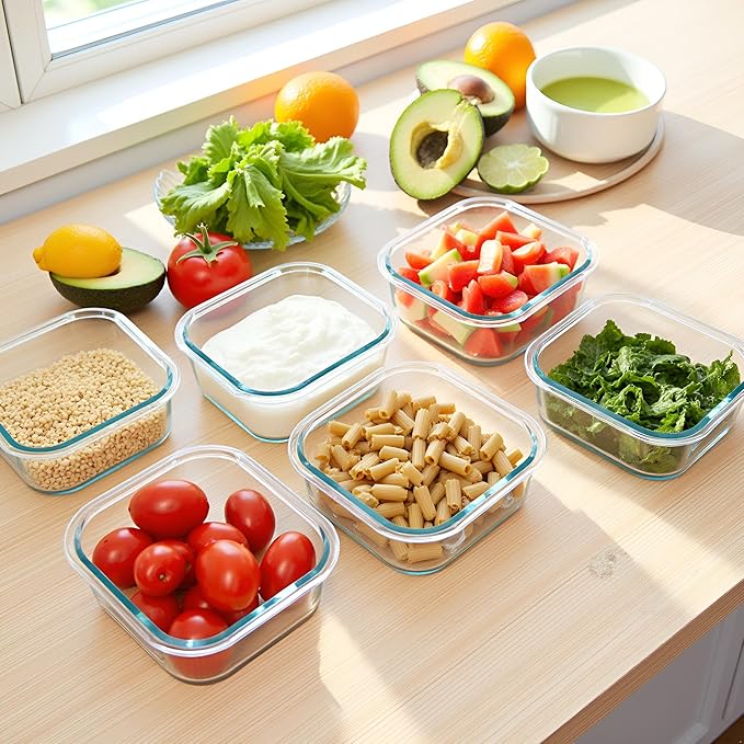 Square 2cup Glass Food Storage Containers with Airtight Lids, 16oz Glass Meal Prep Containers, Square Food Bowl For Lunch, Fruit, Snack, Dishwasher Microwave Freezer Safe (Pink+Green)