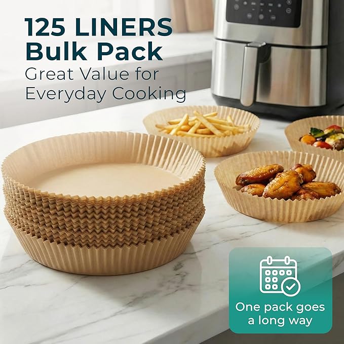 Cathy Yoder's Round Air Fryer Liners, 125 PCS 8 inch Air Fryer Liners Disposable Round, 5-8 QT Circle Airfryer Liner Easy Cleanup Airfryer Parchment Paper Round-Shape Sheets for Cooking & Baking