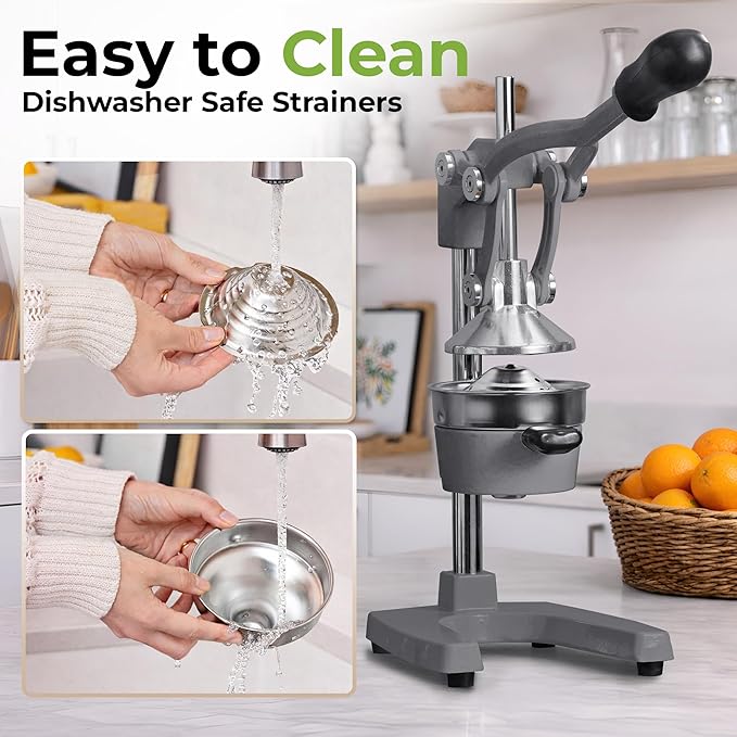 Zulay Kitchen Cast Iron Juicer - Easy-to-Clean Heavy-Duty Manual Juicer, Professional Citrus Juicer - Stainless Steel Lemon Squeezer - Manual Citrus Press & Orange Squeezer - Orange Juicer (Gray)