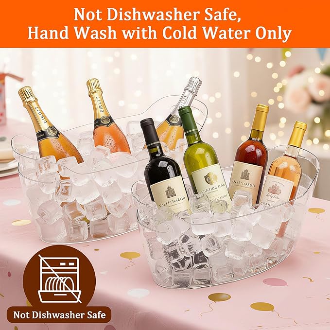 6.5L Ice Bucket 2 Pack Ice Buckets for Parties, Beverage Tub for Cocktail Bar with Handle, Drink Cooler for Wine Beer Champagne, Clear Ice Bucket with Scoop for Mimosa Bar Drink Chiller