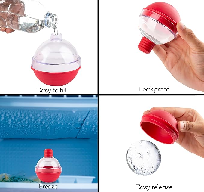 ice cube tray round balls (3 PACK) -Reusable 2.4 inch Round Large Ice Cube Trays - Large Whiskey Bourbon Ice Cube Round Mold - Ice Ball Maker