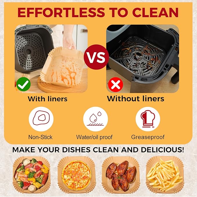 Air Fryer Liners Disposable - 150Pcs 8In Square Parchment Paper for Air Fryer Non-Stick Airfryer Basket Liners for Steamer Microwave Oven