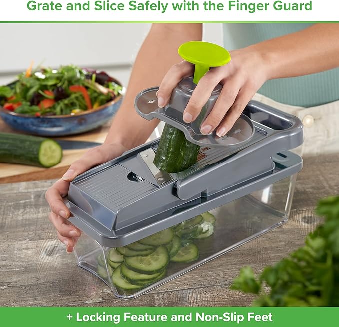 PrepNaturals Vegetable Chopper with Container, Veggie Chopper, Food Chopper & Onion Chopper - Mandoline Slicer for Kitchen (12 in 1, Green)